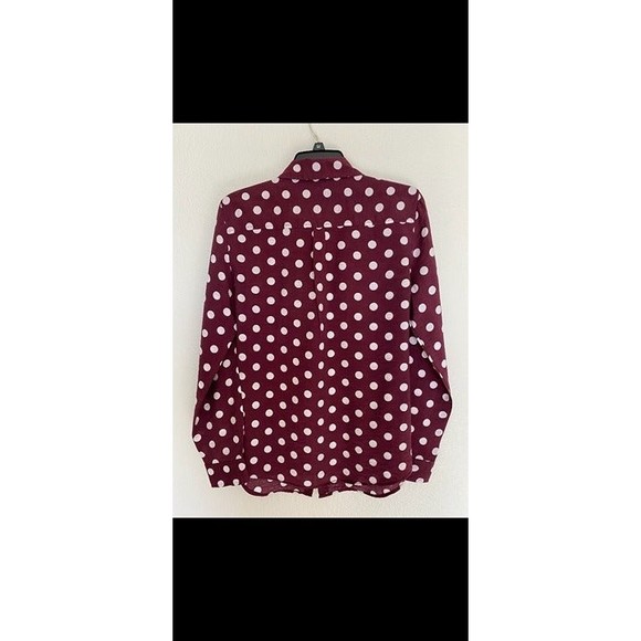 Van Heusen Wine color polkadot button down Blouse Size M - Picture 2 of 4